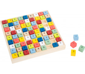Sudoku en bois carrés couleurs et chiffres