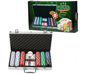 Mallette de Poker avec 300 jetons , 2 jeux de Cartes, 5 dés