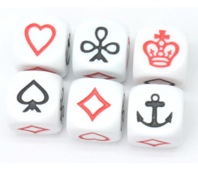 Dé à jouer symboles : couronne, ancre, coeur, pique, carreau, trefle
