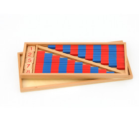 Barres rouges et bleues Montessori en bois avec tuiles nombres
