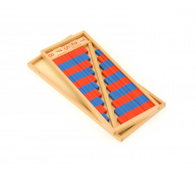 Plateau petites barres Montessori en bois rouge et bleu
