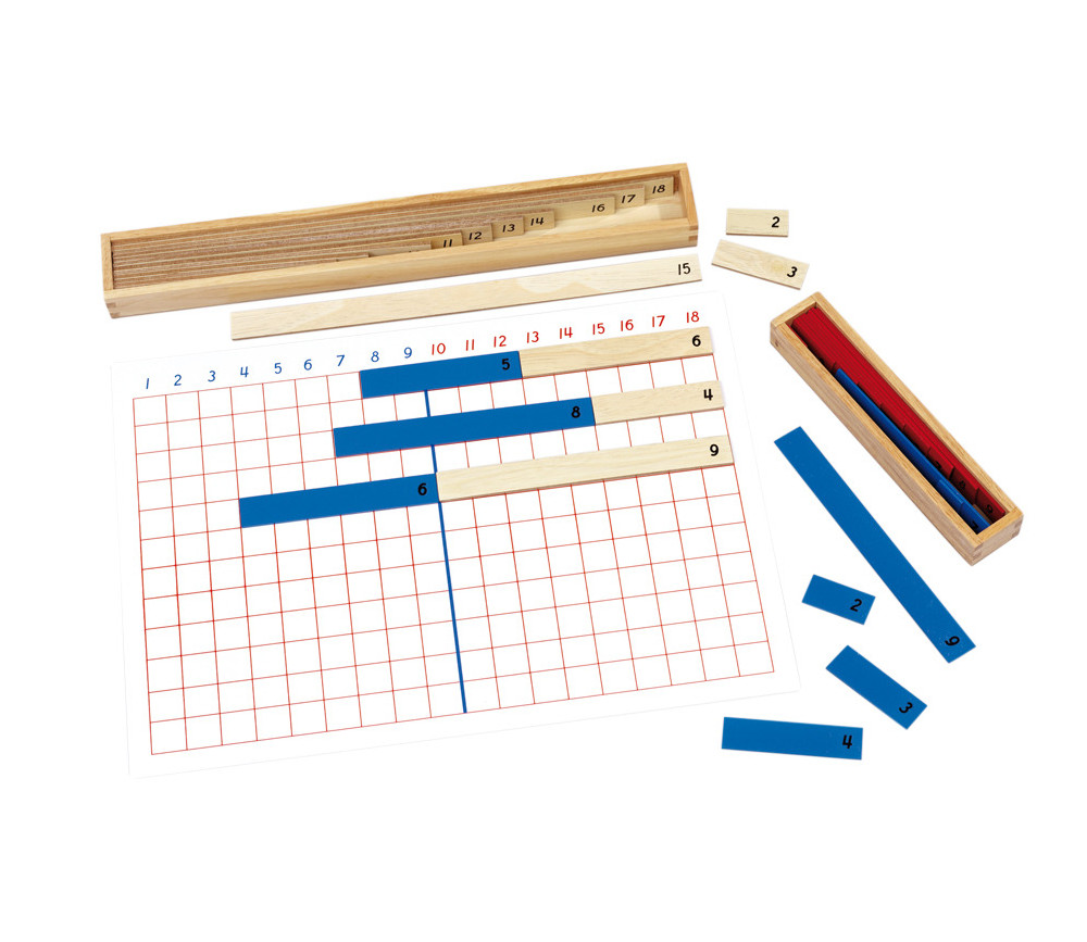 Plateau et bâtons de calcul pour soustractions Montessori