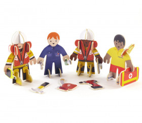 4 personnages en bois : secouristes des mers - équipe de sauvetage à construire