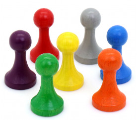 7 Pions bois 15 x 27 mm Modèle C multicolores pour jeu - lot de 7 (rouge, vert, jaune, bleu, violet, orange et gris)