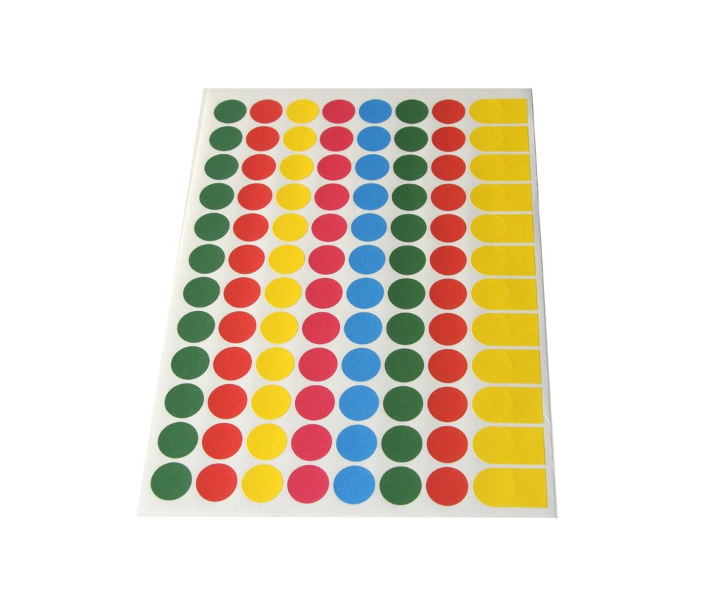 96 pastilles rondes autocollantes 15 mm en 5 couleurs