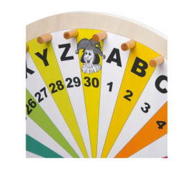 Roue pour jeu loterie lettres, chiffres et couleurs