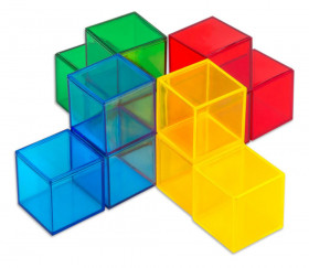 36 cubes 4 cm en plastique translucide. Jeu construction coloré