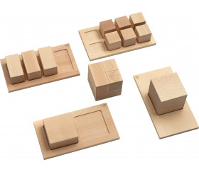Cubes décomposition Montessori : 15 blocs + 4 puzzles bois naturel