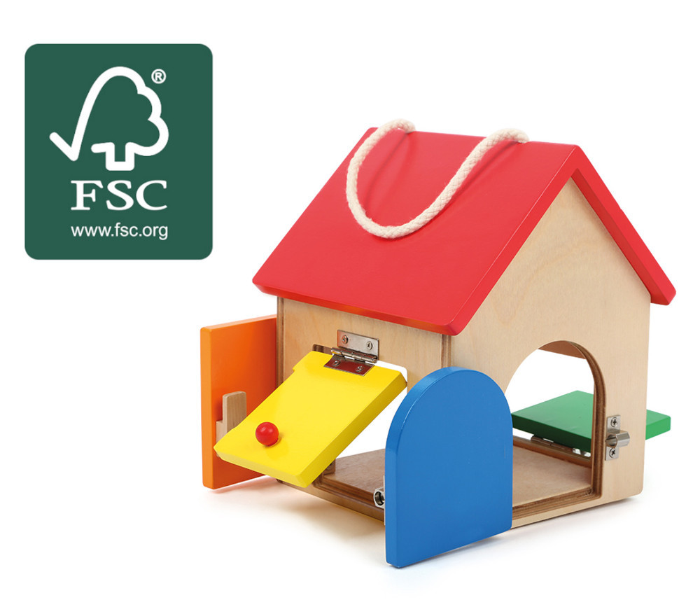 Maison à serrures compacte - jeu de motricité en bois certifié FSC