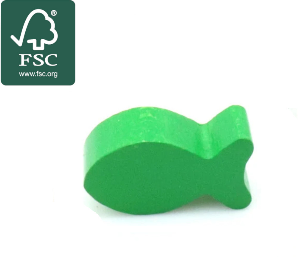 Pion poisson vert en bois certifié FSC 24 x 13 x 8 mm pour jeu