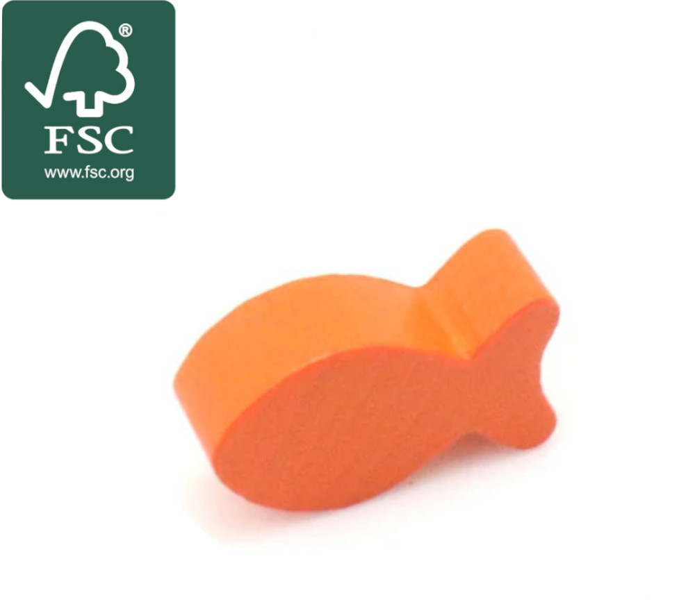 Pion poisson orange en bois certifié FSC 24 x 13 x 8 mm pour jeu