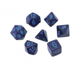 Set de 7 dés multifaces Cobalt chiffres bleu-clair