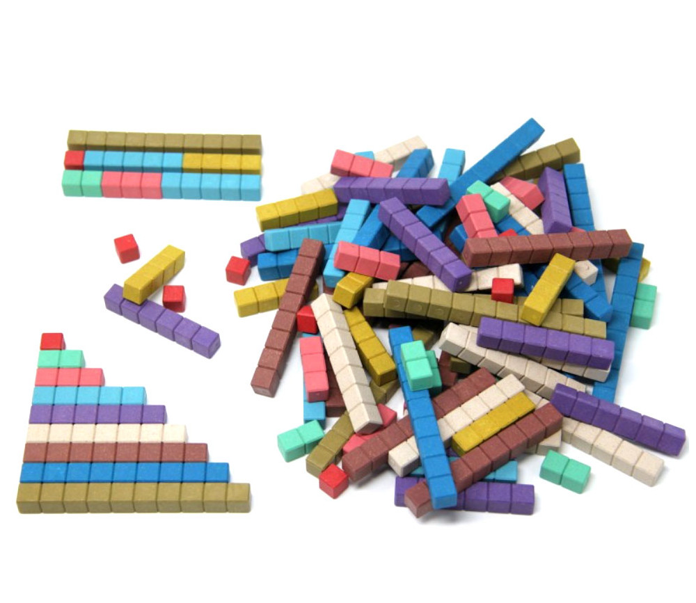 100 réglettes bois 10 couleurs Montessori 1 à 10 cm avec section unité