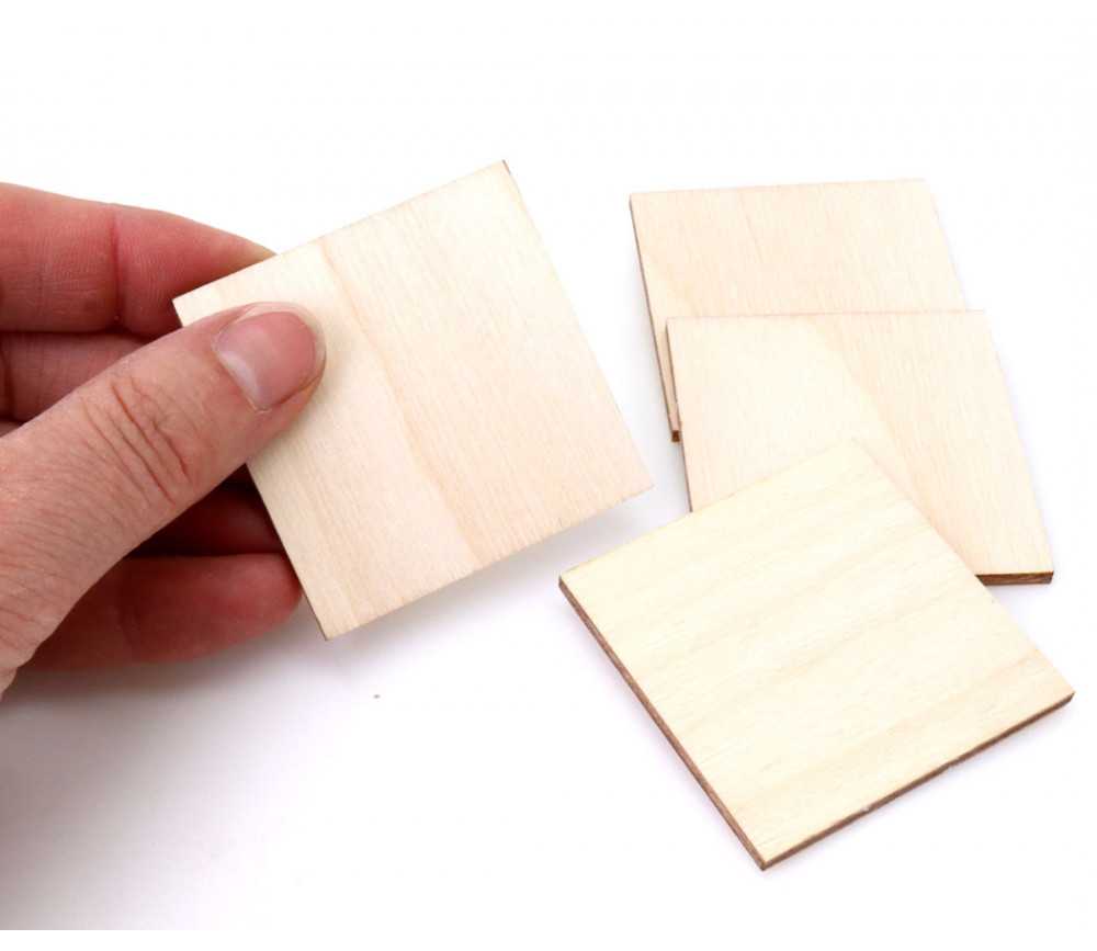 tuile carré 5 x 5 cm en bois CP brut pour jeux et bricolages