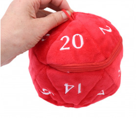 Bourse sac en velours rouge en forme de dé 20 faces avec chiffres brodés blancs