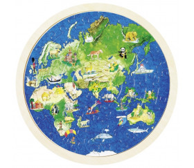 Puzzle rond en bois 57 pièces double face : les continents vus du ciel
