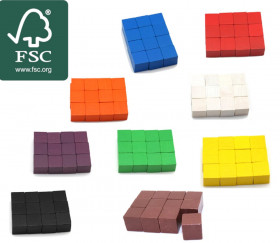 12 Cubes multicolores en bois certifié FSC 2.5 cm. 25 x 25 x 25 mm
