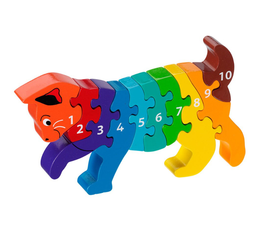 Puzzle en bois chat chiffres de 1 à 10. Jeu éducatif enfant équitable