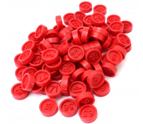 Jetons loto en plastique rouge numérotés de 1 à 90