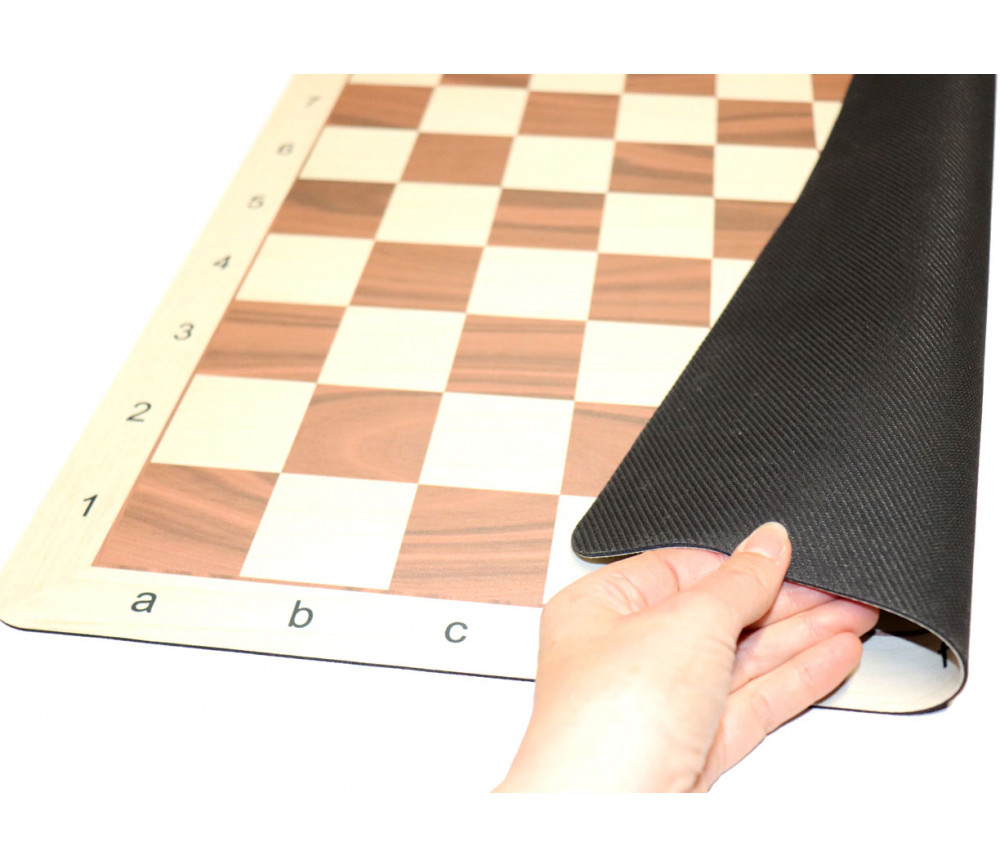 Echiquier tapis jeu enroulable 50x50 cm échec décor marron/blanc