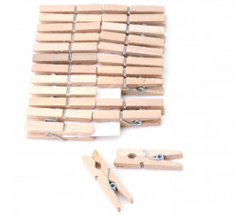 24 mini pinces à linge en bois naturel - 25 mm