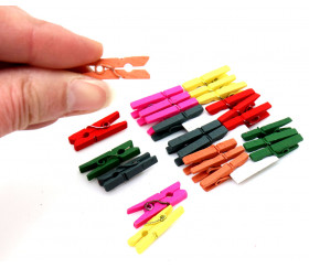 24 Mini pinces à linge en bois coloré - 25 mm