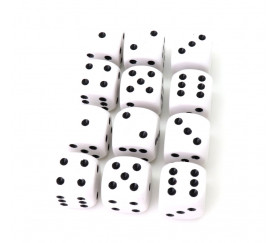 12 dés à jouer 18 mm plastique blanc points 1 à 6 noirs
