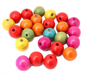 Lot 25 perles en bois multicolores 25 mm 2ème choix