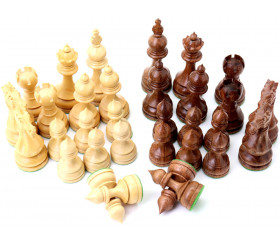 32 Pièces échecs bois T3 lestées - buis et acacia marron