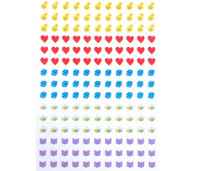 1320 autocollants stickers symboles : coeur, dé, paquet