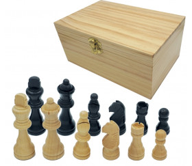 32 Pièces échecs bois lestées roi 88 mm + coffret bois 2 compartiments