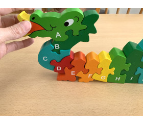 Puzzle bois dragon alphabet 26 pièces A à Z - commerce équitable