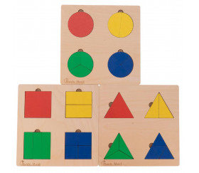3 Puzzles fractions et portions en bois