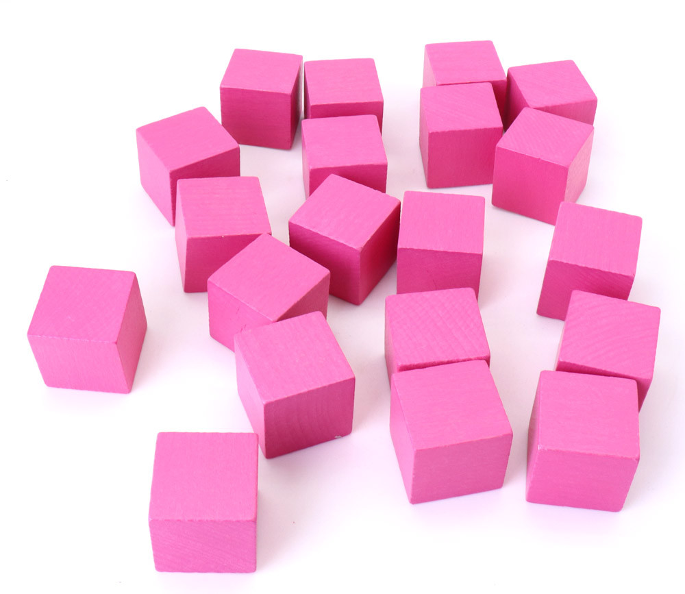 20 Cubes en bois 3 cm roses pour jeu 30 x 30 x 30 mm