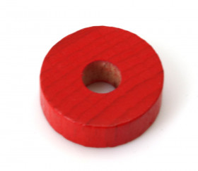 Jeton troué rouge bois pour jeu pions 21 x 7 mm à l'unité avec trou de 7 mm
