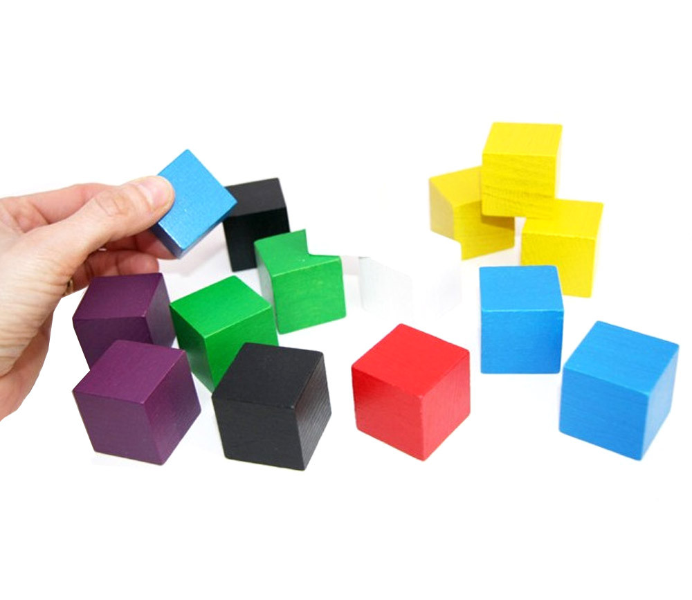 Petits cubes en bois de 1 cm de côté lot de 20 coloré