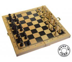 Coffret Jeu d'échecs en bois complet plateau pliable + 32 pièces - Fabriqué en France