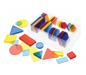 Boite 48 formes géométriques à plat plastique coloré transparent