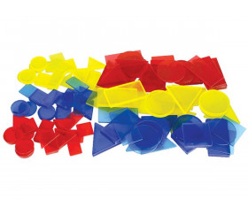 Boite 48 formes géométriques à plat plastique coloré transparent 2 dimensions