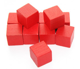 12 Cubes rouges en bois 2.5 cm. 25 x 25 x 25 mm