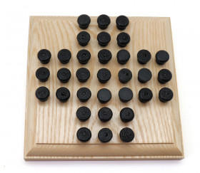 Mini jeu de solitaire en bois 33 billes avec plateau carré