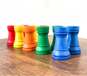 Pièces jeu d'échecs 10 tours en bois colorées