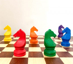 7 Pions cavaliers jeu d'échecs - Petits chevaux en bois colorés - Jeu de dada