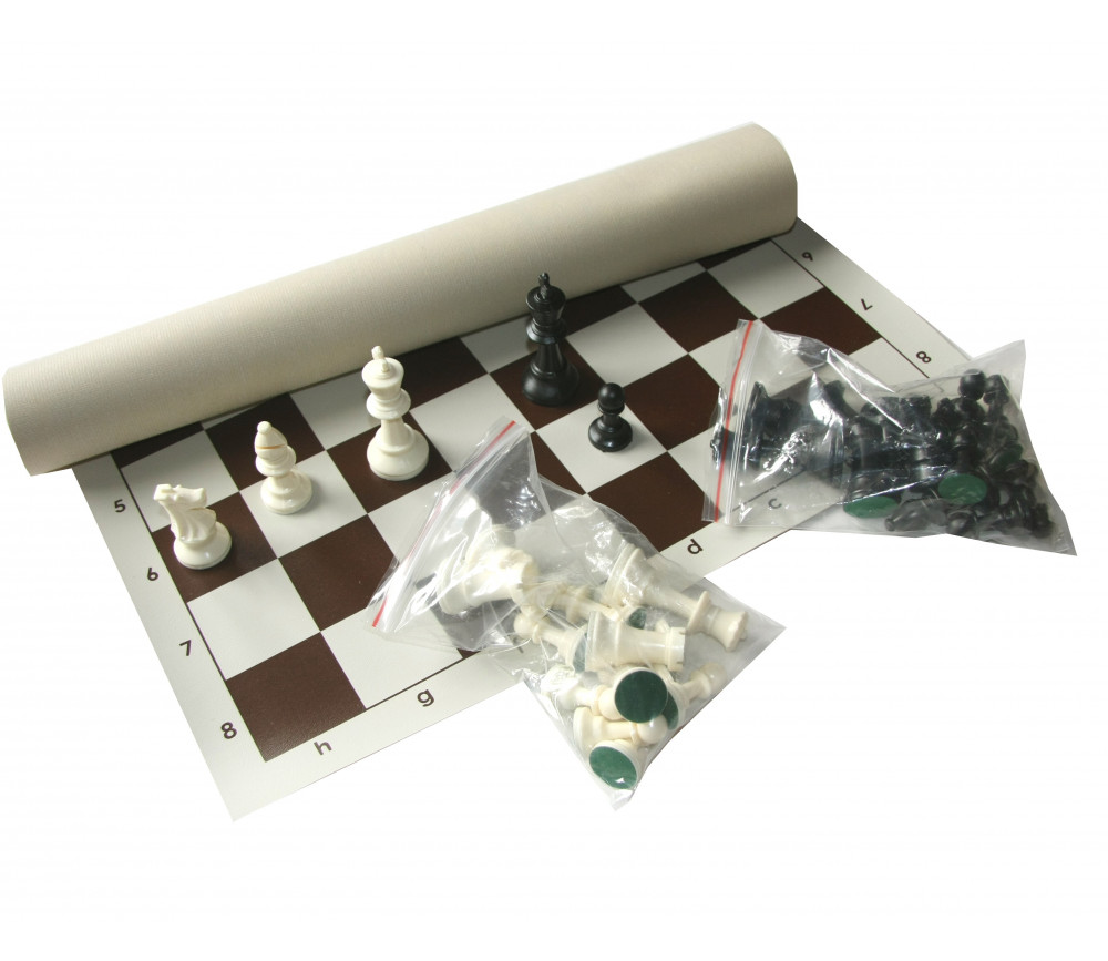 Set Jeu Echec complet : 34 pions + échiquier enroulable 43 x 43 cm taille 3 