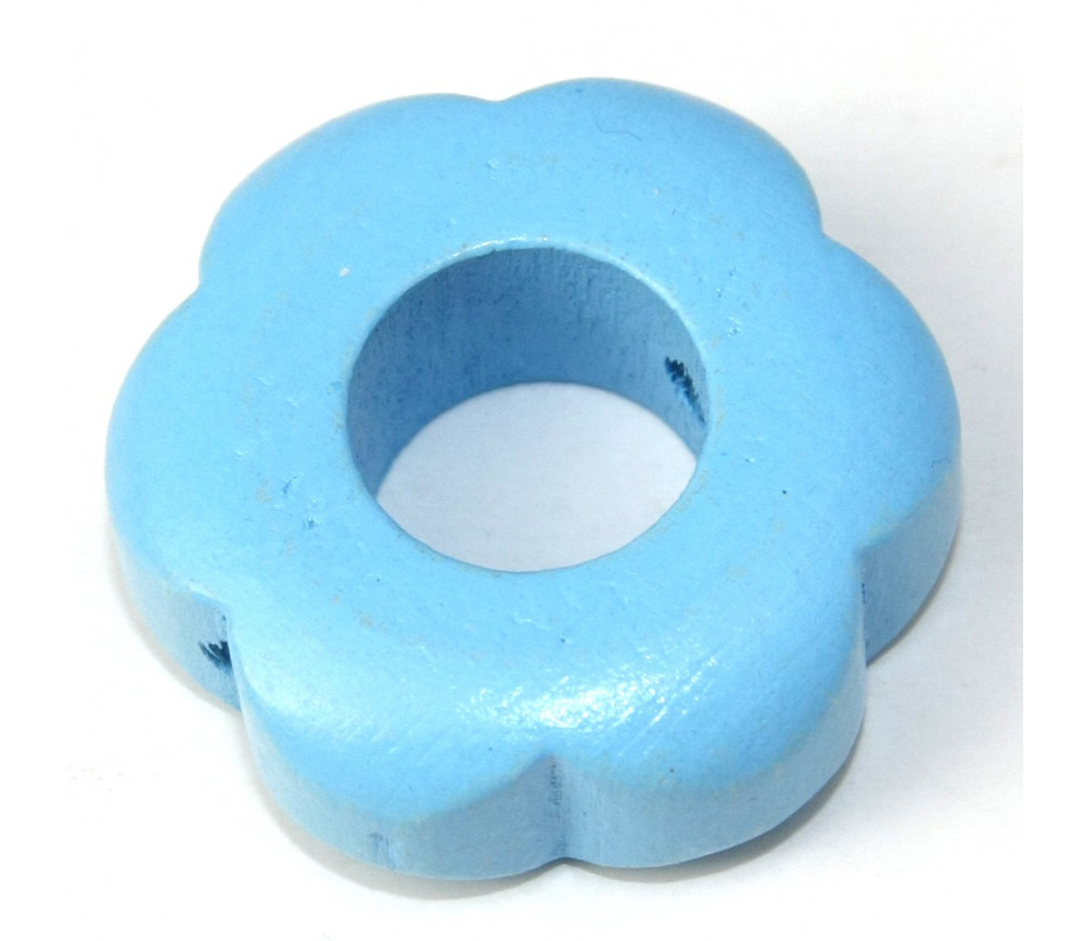 Fleur en bois bleu clair perle 31 mm diamètre