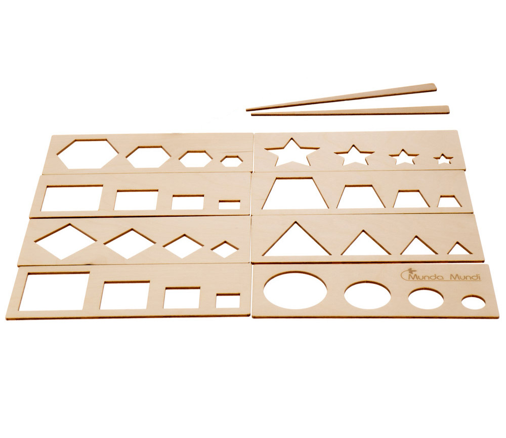 8 pochoirs de traçages formes géométriques en bois