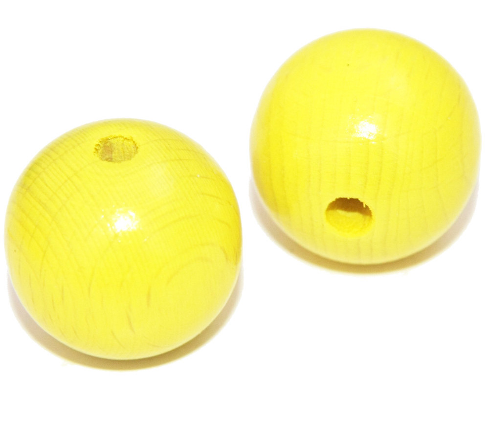 Boule percée jaune en bois 3 cm
