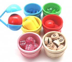 Mini paniers multicolores pour jeux - baquet rond en bois