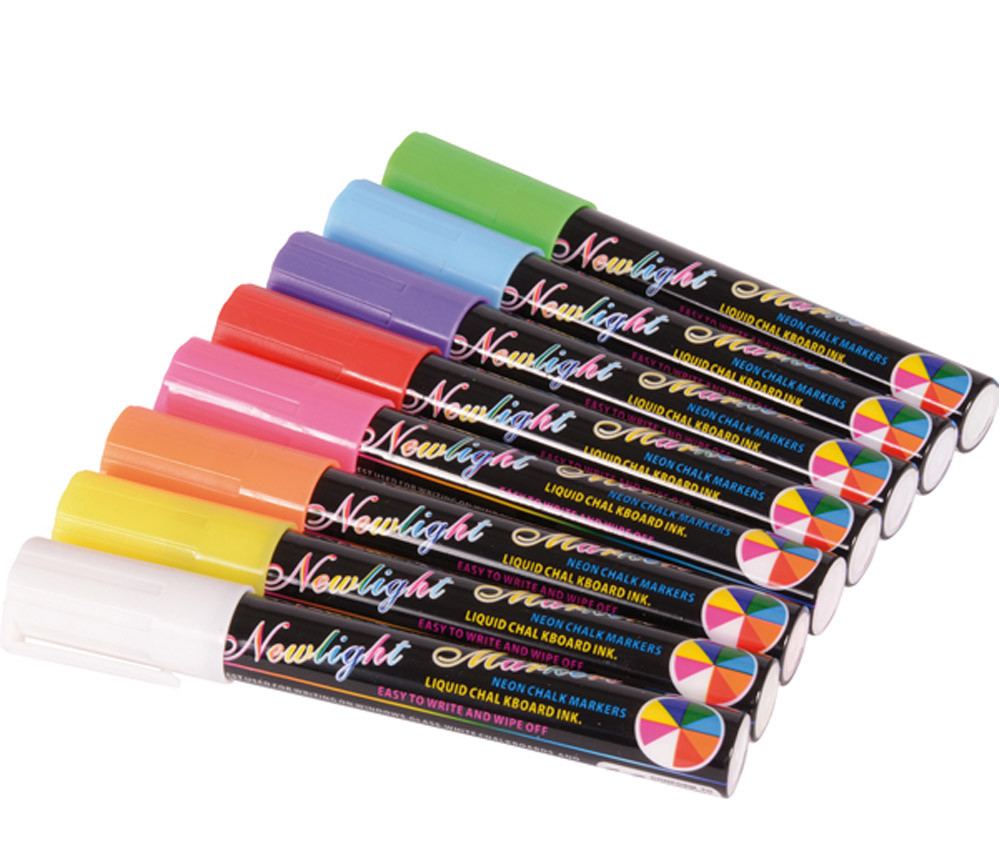 8 stylos à craie liquide couleurs vives pour tableau, ardoise, vitres
