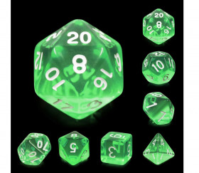 Set 7 dés de jeux multi-faces émeraude verte